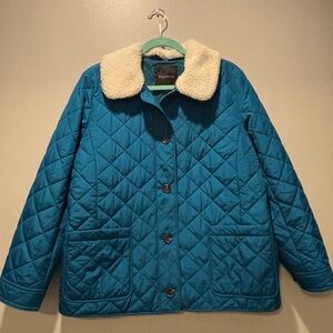 Talbots Quilted Jacket with Faux Shearling Collar – Size L